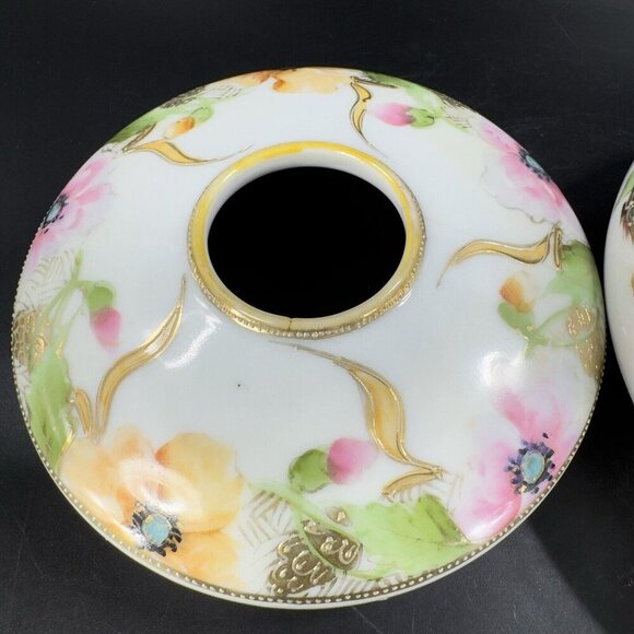 Antique Nippon Hand Painted Dresser Jar Container Hair Holder Textured Canister - Picture 13 of 16